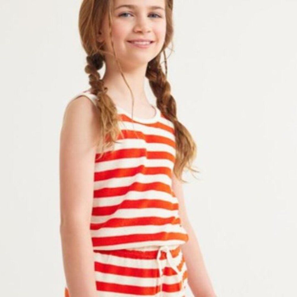 HANNA ANDERSSON Girls Orange Red White Striped Tank Stretch Soft Terry Knit